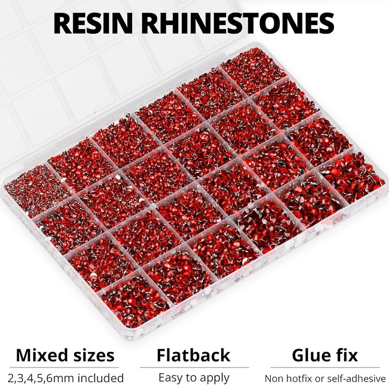 Worthofbest 20100Pcs Red Resin Rhinestones 2,3,4,5,6mm Flatback for Bedazzling Crafting Crafts Clothing Clothes Fabric Shoes Nail Art, Flat Back Gems Diamonds Bedazzle Kit Bulk Jewels Crystals Gemstones - Image 3